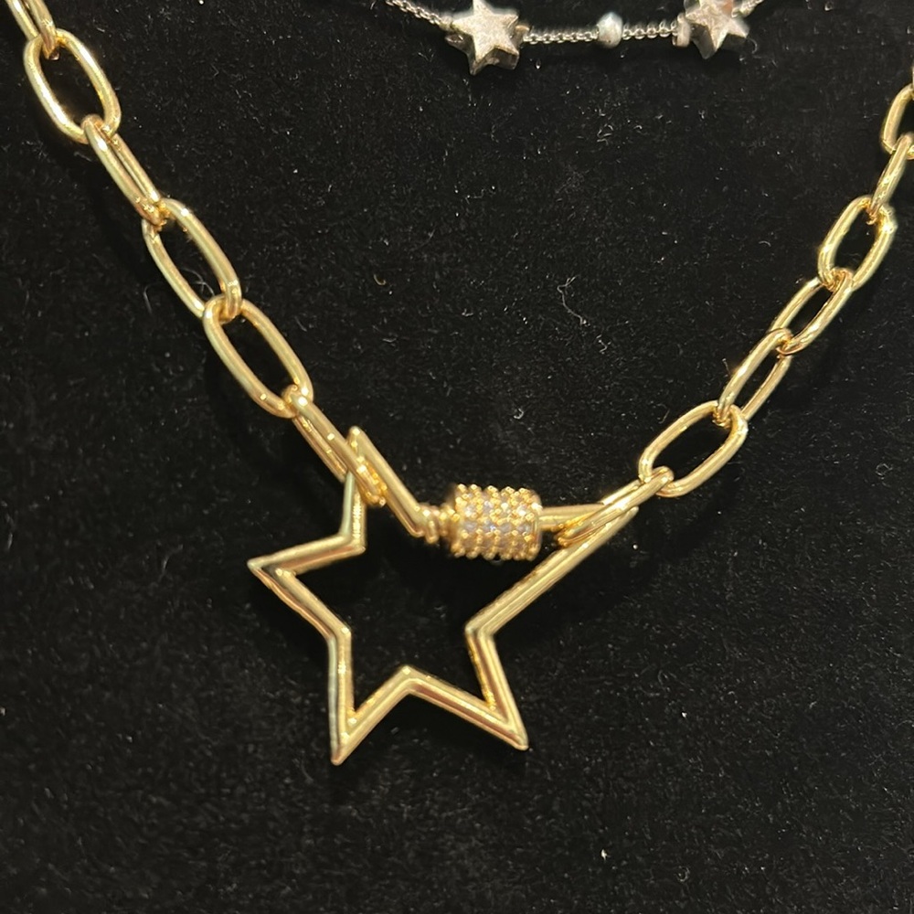 3 Pieces Fashion Jewelry Stars Silver & Gold Color Necklaces & Bracelet - Picture 3 of 7